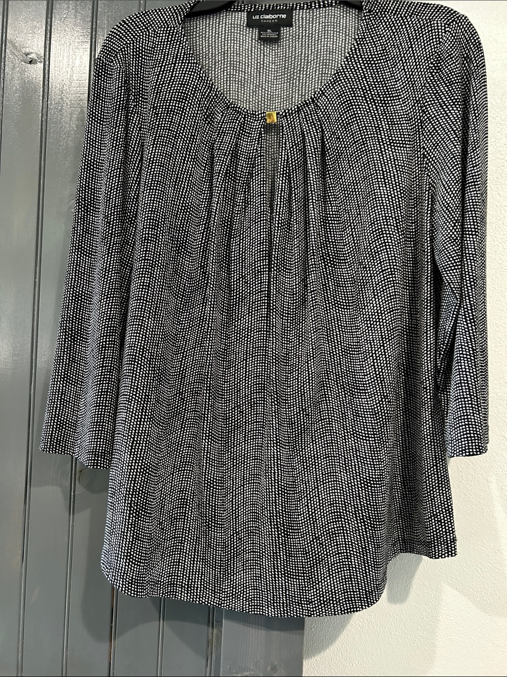 Liz Claiborne Black & White Dot-Print Scoop Neck Tunic